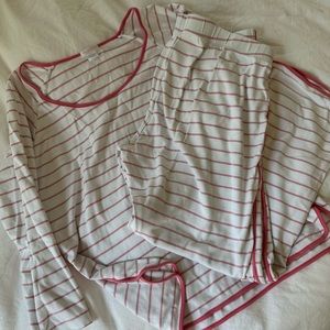 Lake Pajamas Pima Long-Sleeve Set Pink and White